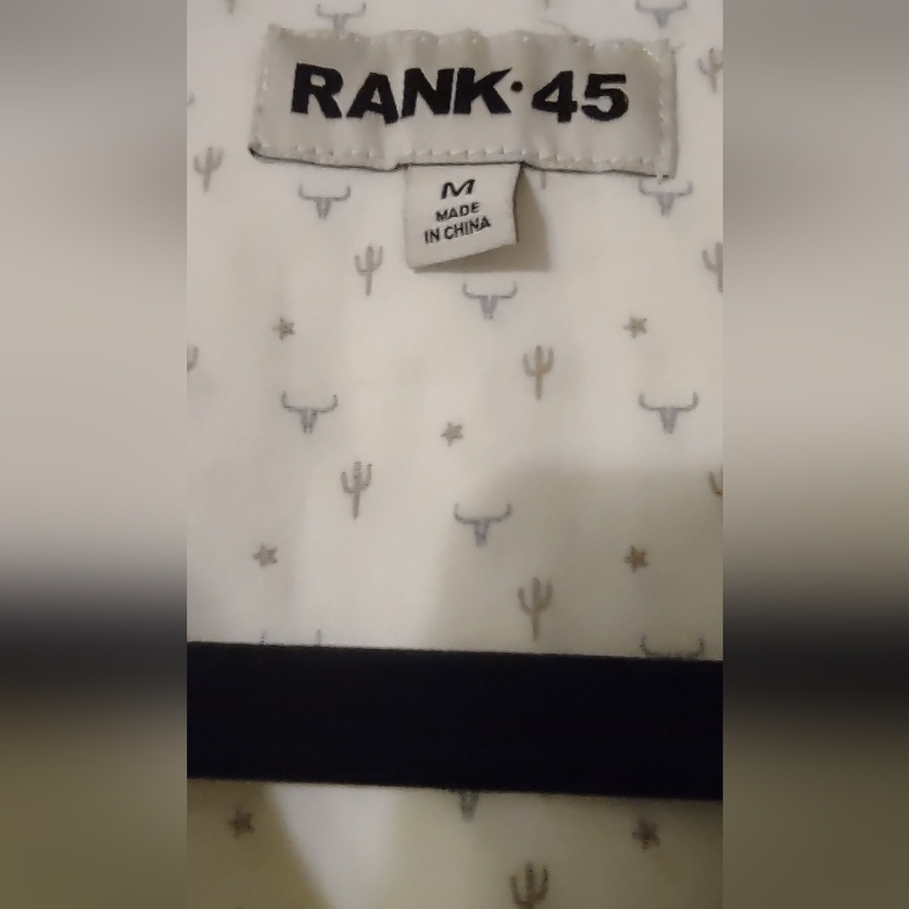Rank 45 White Printed Button-Up Cotton Long Sleeve Shirt Medium - Picture 2 of 10